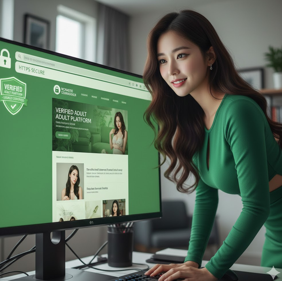 합법 성인 플랫폼 인증 마크와 HTTPS 자물쇠가 강조된 브라우저 화면 이미지