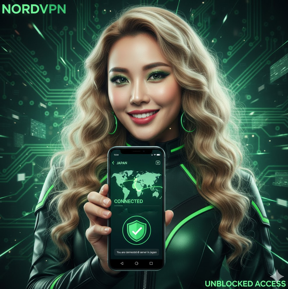 NordVPN 앱에서 일본 서버 연결된 화면 캡처 이미지 녹색 연결 표시로 성공 우회 강조